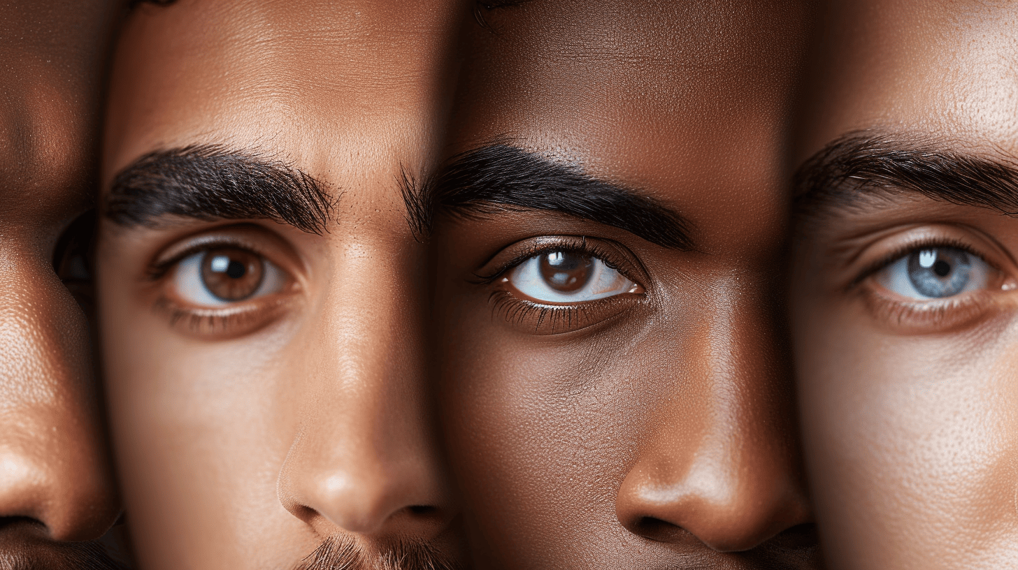 four men with different eyebrow shapes