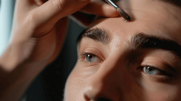 Man doing eyebrow maintenance 