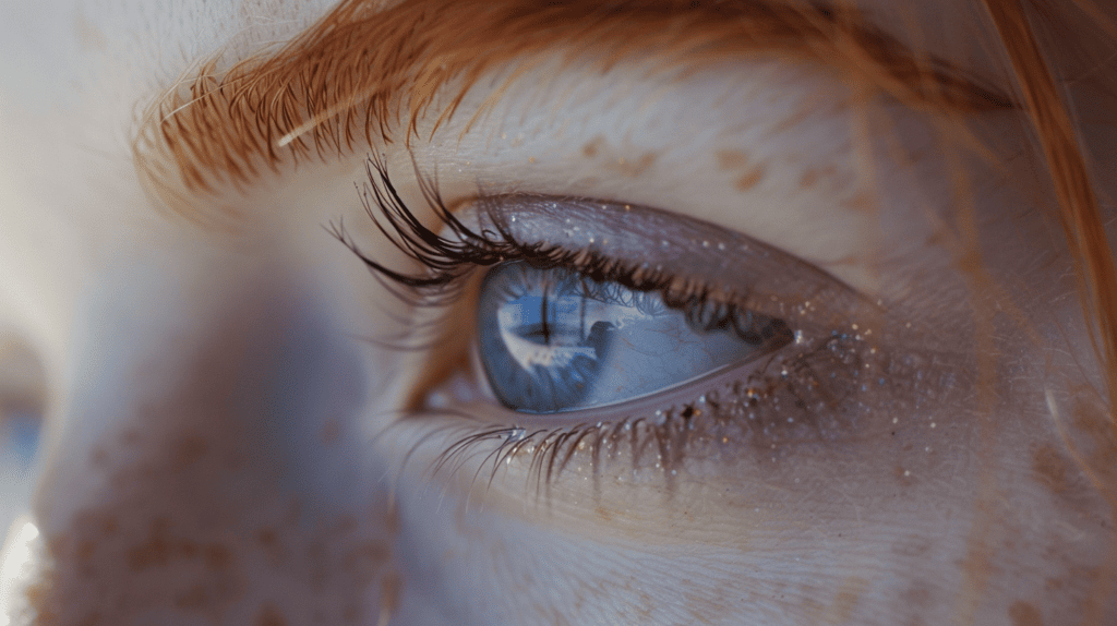 Closeup of a woman's eye and eyelashes.