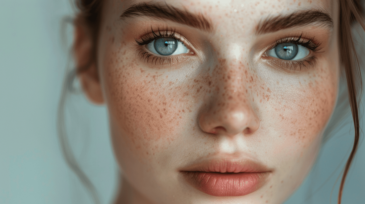 Close-up of a woman with an oval face and naturally arched eyebrows, highlighting soft, balanced brow shaping and facial symmetry.